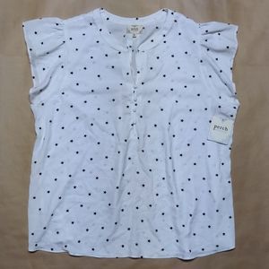 NWT Perch by Blu Pepper White Blouse w/Blue Stars, Flutter Sleeves - Women's 3XL